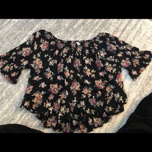 Boho flower print off the shoulder blouse